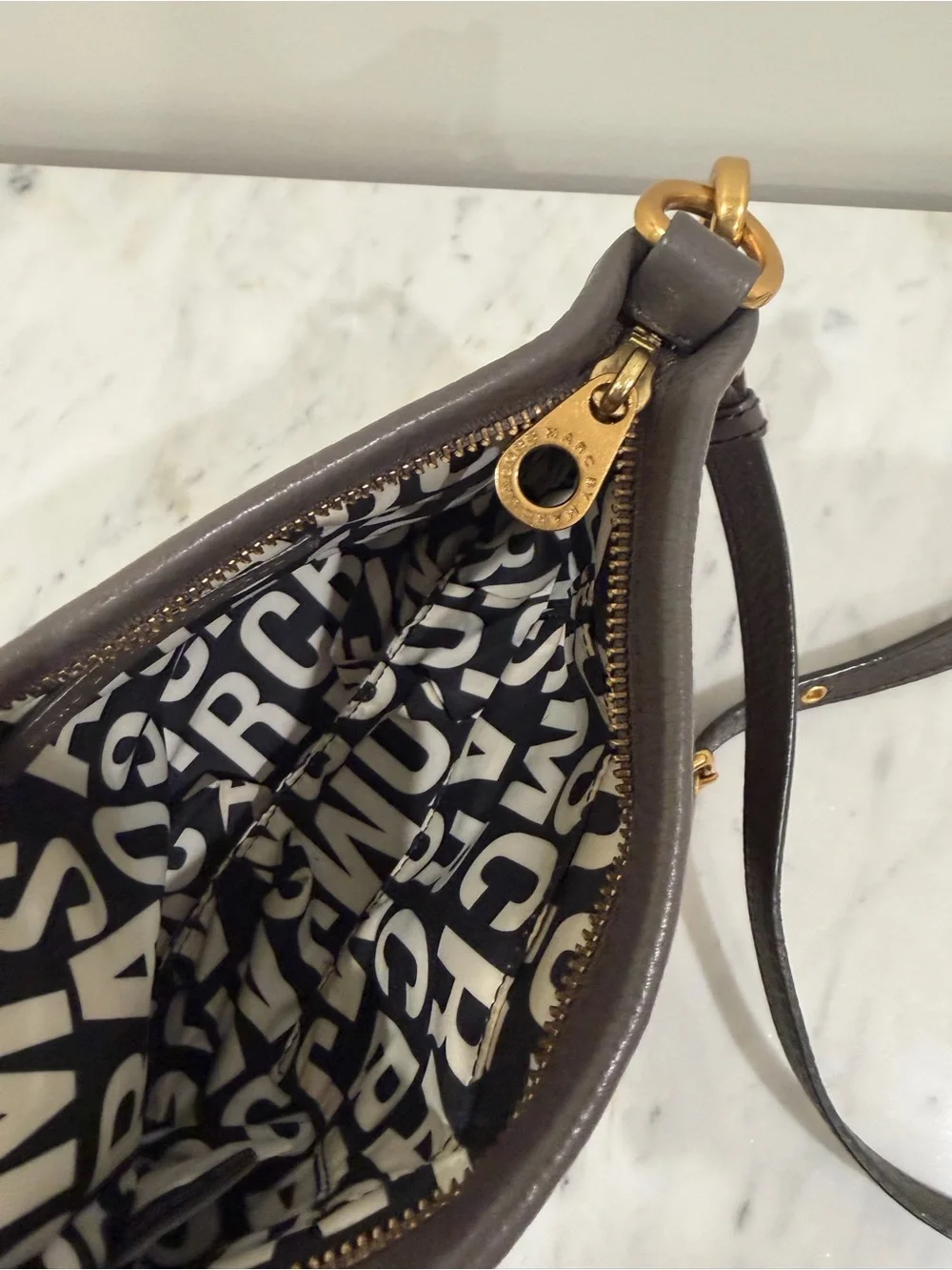 Marc by Marc Jacobs Dark Brown Pebbled Leather Crossbody with Gold Plaque